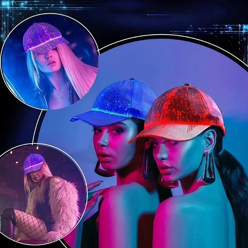Party Disco Bar Flashing Caps LED Fiber Optic Hat Rechargeable Light Up Night Running Baseball Cap Glow Hat Hip-Hop Luminous Hat