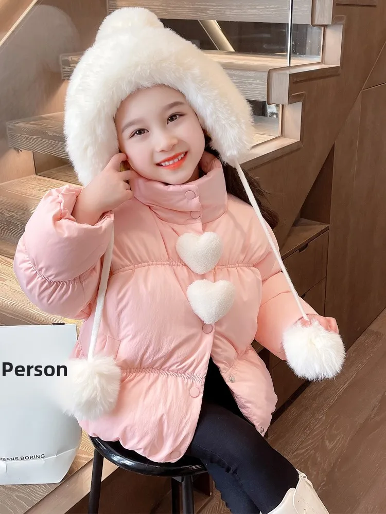 

Korean Style Thickened White Duck down Jacket Girls Winter Clothes Warm Heart Shape Outerwear Simple Fashion Baby Coat
