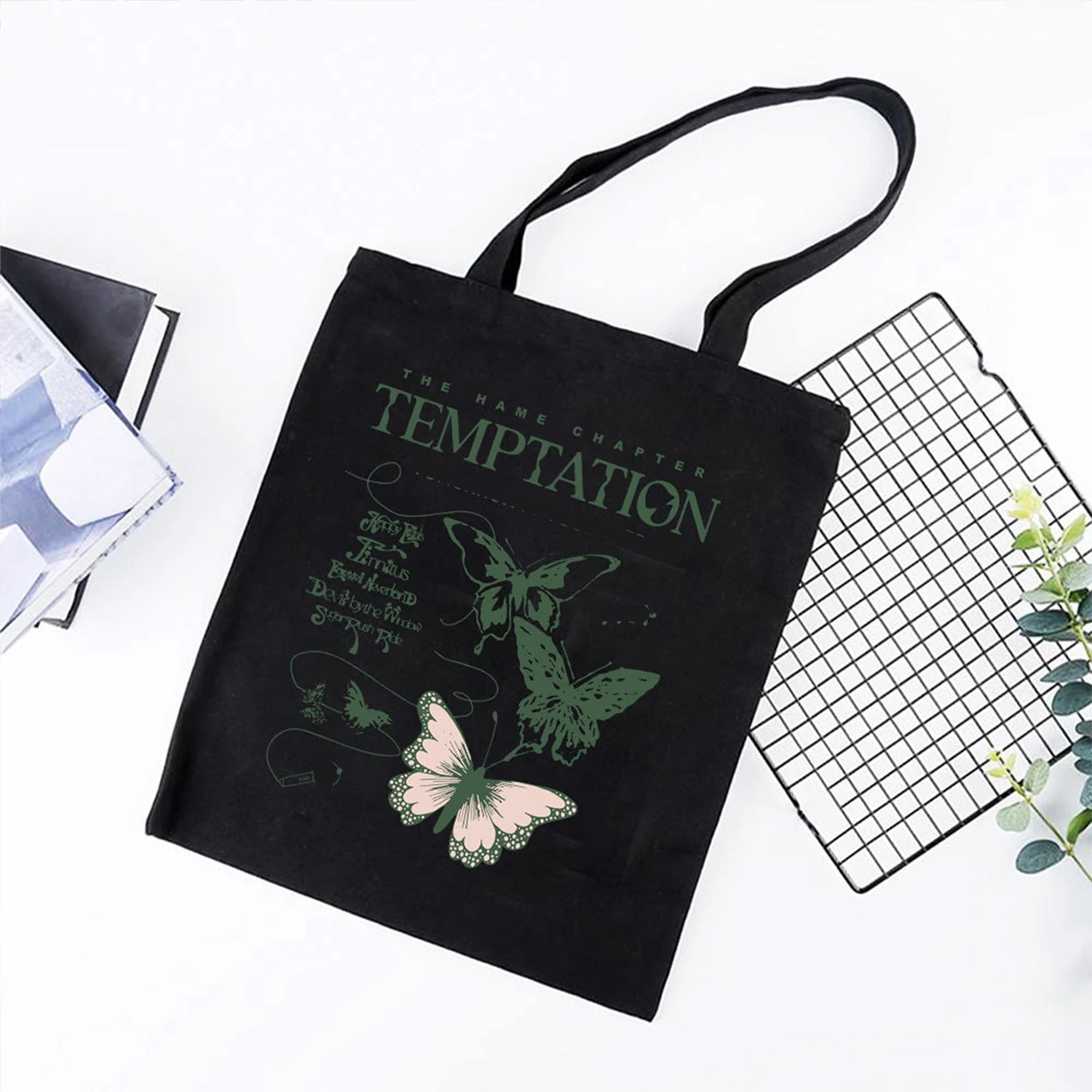 KPOP YeonJun THE HAME CHAPTER Casual Canvas Bag Butterfly LOGO Large-Capacity Zippered Shoulder Shopping Bag SooBin Concert Gift