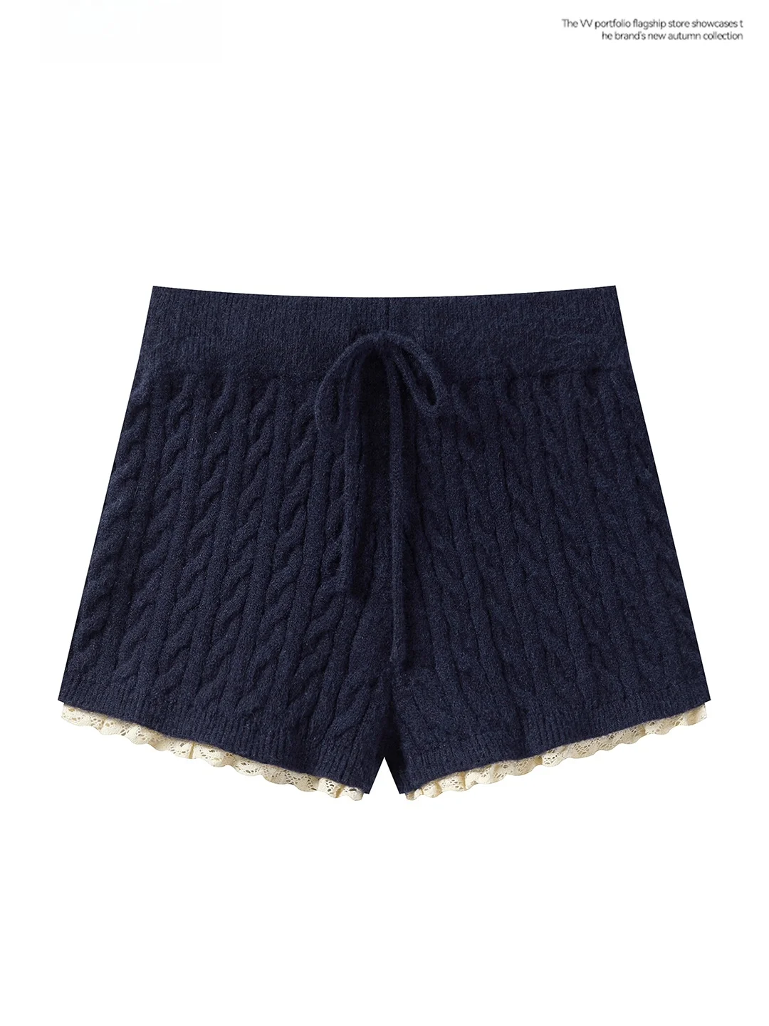 Retro Coffee Knitted Short Pants Women's Slim Fit Sexy Lace Casual Pants High Waist Short Length for Autumn Winter Season