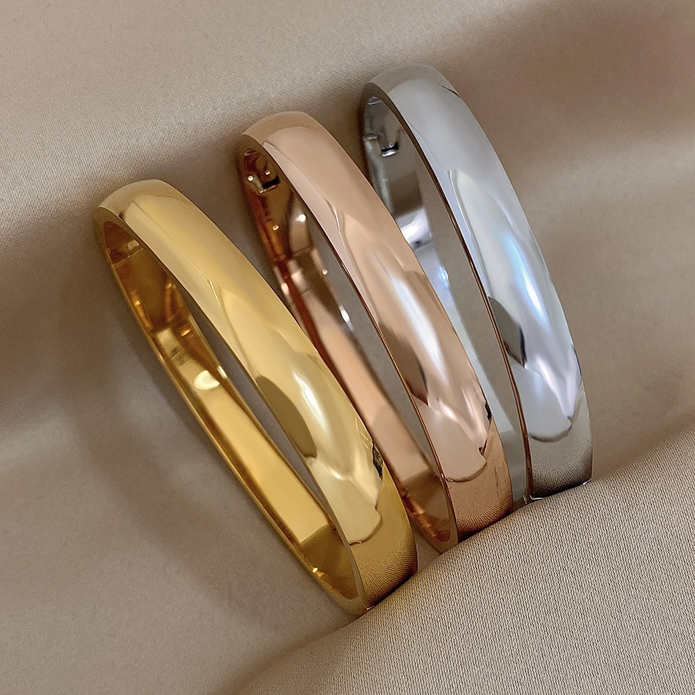8MM Curved Glossy Plain Bracelet Bangle for Women Men Chunky Stainless Steel Waterproof Cuff Stackable Minimalist Jewelry