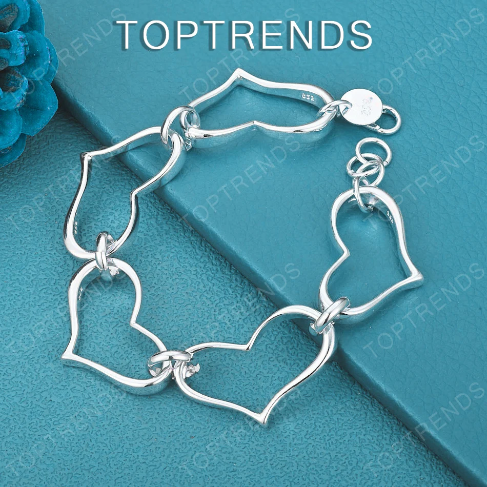 Neues Armband aus 925er Sterlingsilber mit fünf Herzen für Frauen, wunderschöner Schmuck, Hochzeit, Verlobung, Party, eleganter Charme, Geschenkzubehör