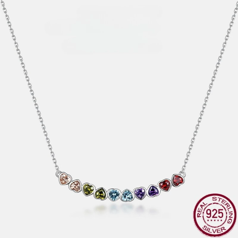 

New S925 Pure Silver Smile Love Colorful Zirconia Set with Rainbow Zirconia Necklace Simple Light Luxury Wedding Jewelry