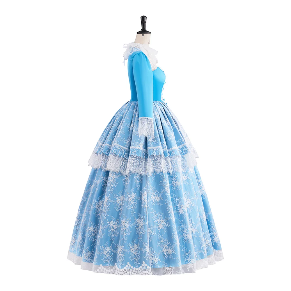 역사적인 중세 블루 빈티지 빅토리아 웨딩 드레스 로코코 마리 앙투아네트 로얄 코트 공주 볼 가운