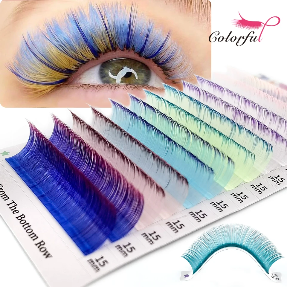 Colorful Volume Eyelash Extensions Rainbow Individual Colored Eyelash Multi Color Pink Blue Green Ombre False Mink Lash Supplies