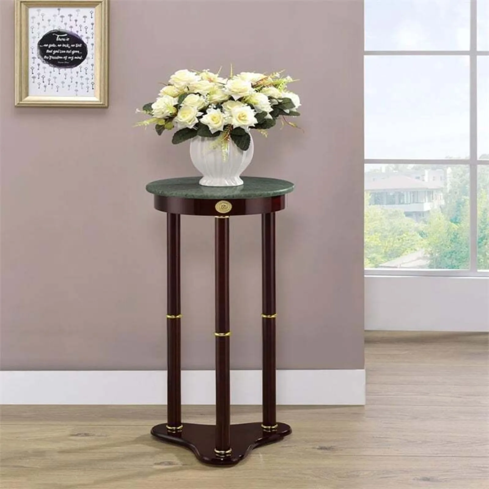 US  Edie Round Marble Top Accent Table Merlot