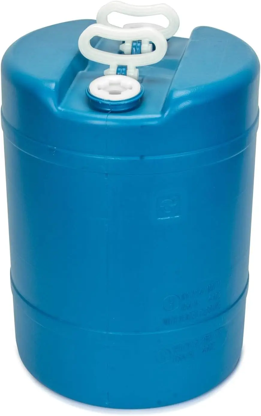 Recipiente de Armazenamento de Água de 15 Galões, Tanque de Plástico para Emergências com Alças de Transporte, Tambor de Armazenamento de Água com Mangueira de Sifão, Azul Escuro
