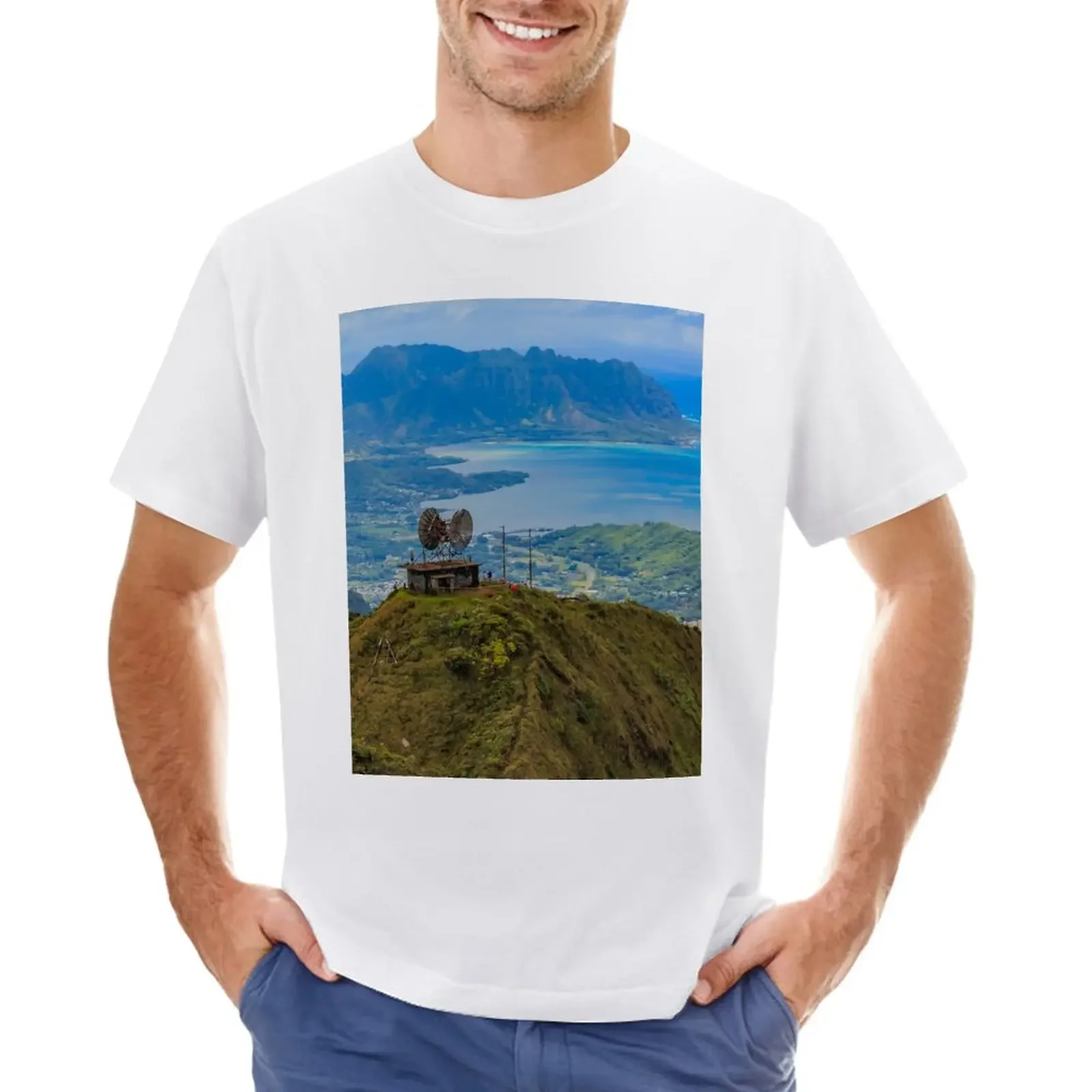 Aerial view of Haiku Stairs, in Honolulu Hawaii T-Shirt heavyweights cute clothes Blouse sublime mens cotton t shirts