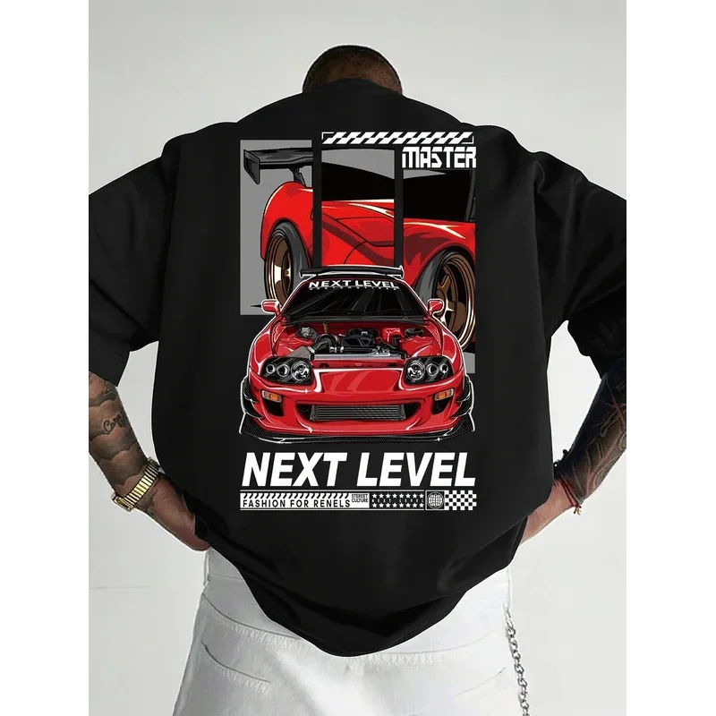 

Men'S Racing Car Graphic T-Shirt NEXT LEVEL Design Red Black Casual Summer Short Sleeve Tee Sports Fans Racing T Shirt