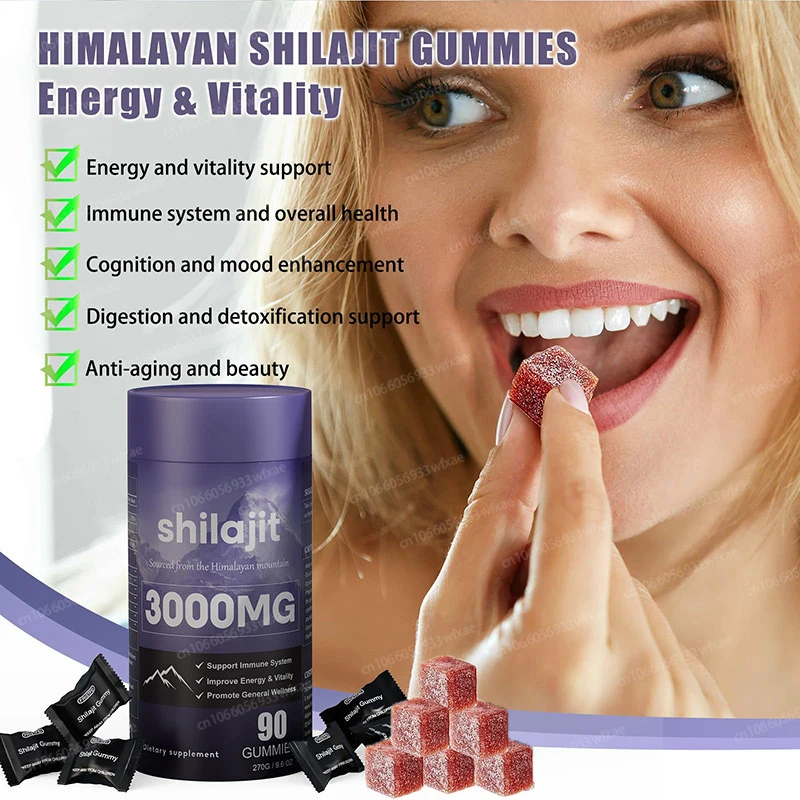 

Гималайские конфеты Shilajit 3000 мг для мужчин и женщин 85+ минералов следов и плотная кислота для повышения энергии и поддержки иммунитета