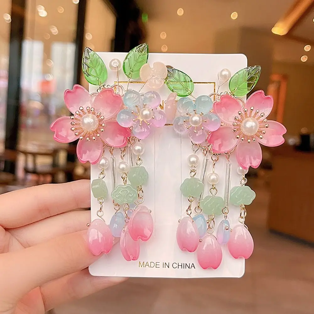 2pcs/set Chinese Style Children\'s Flower Hair Clip Hanfu Headdress Girl\'s Hair Ornament Tassel Children Hairpin Hair Accessory