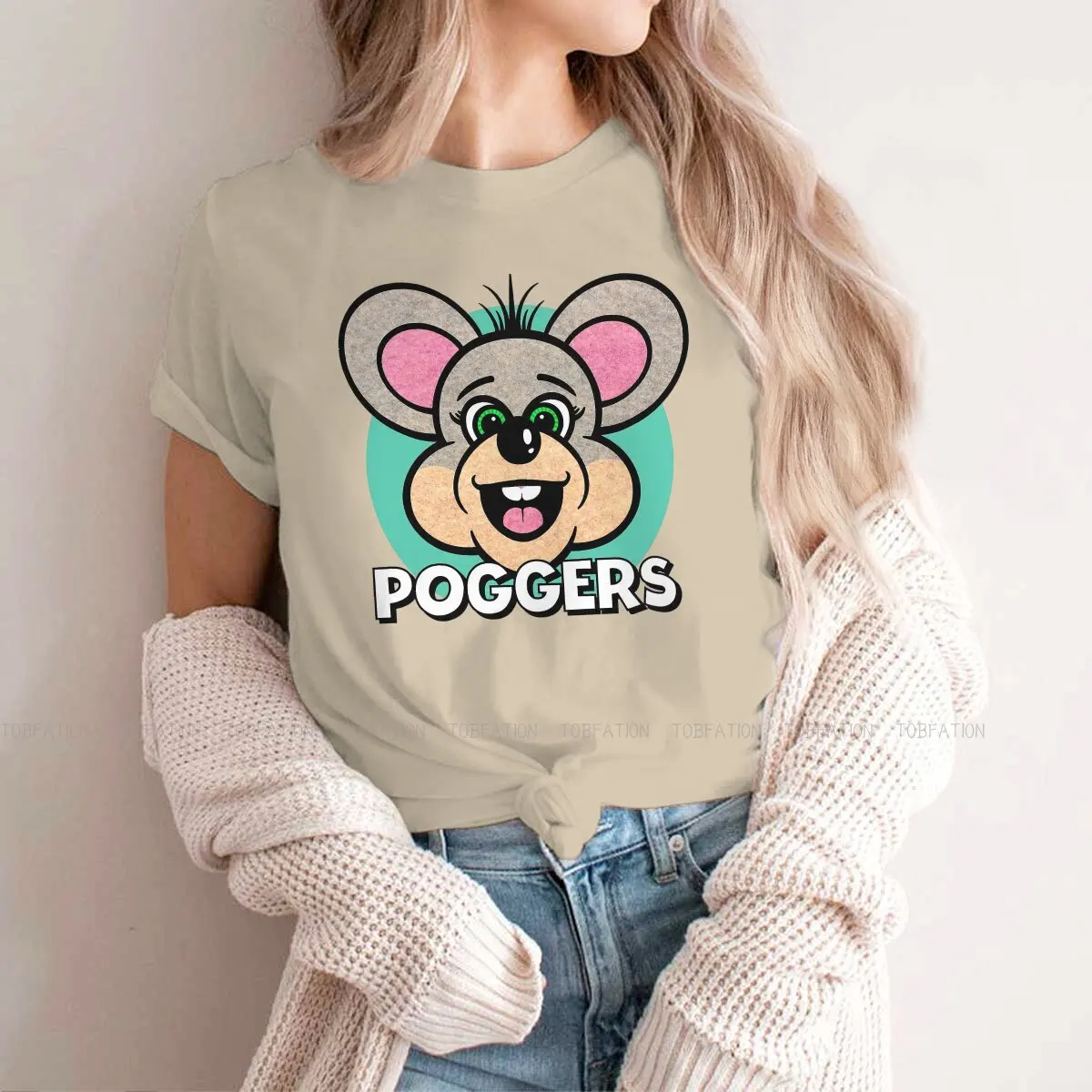 Chuck E Cheese Dining Room Crewneck TShirts Poggers  Print 4XL 5XL Woman's T Shirt New Trend Tops