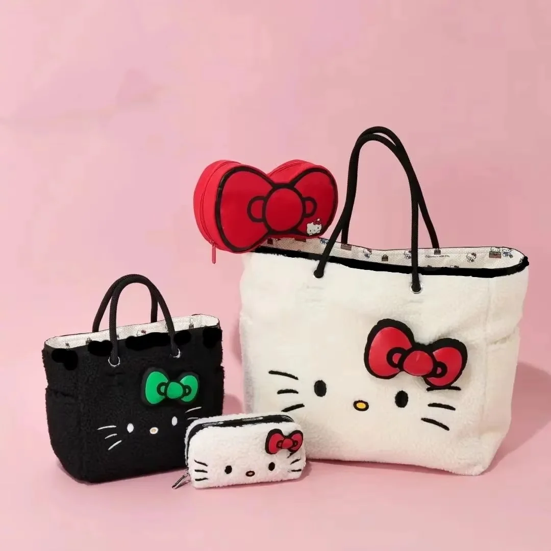 

2025 Новая распродажа, модная новая вышитая сумка-тоут с мультяшным принтом Hello Kitty, высококачественная большая вместительная сумка для хранения для женщин