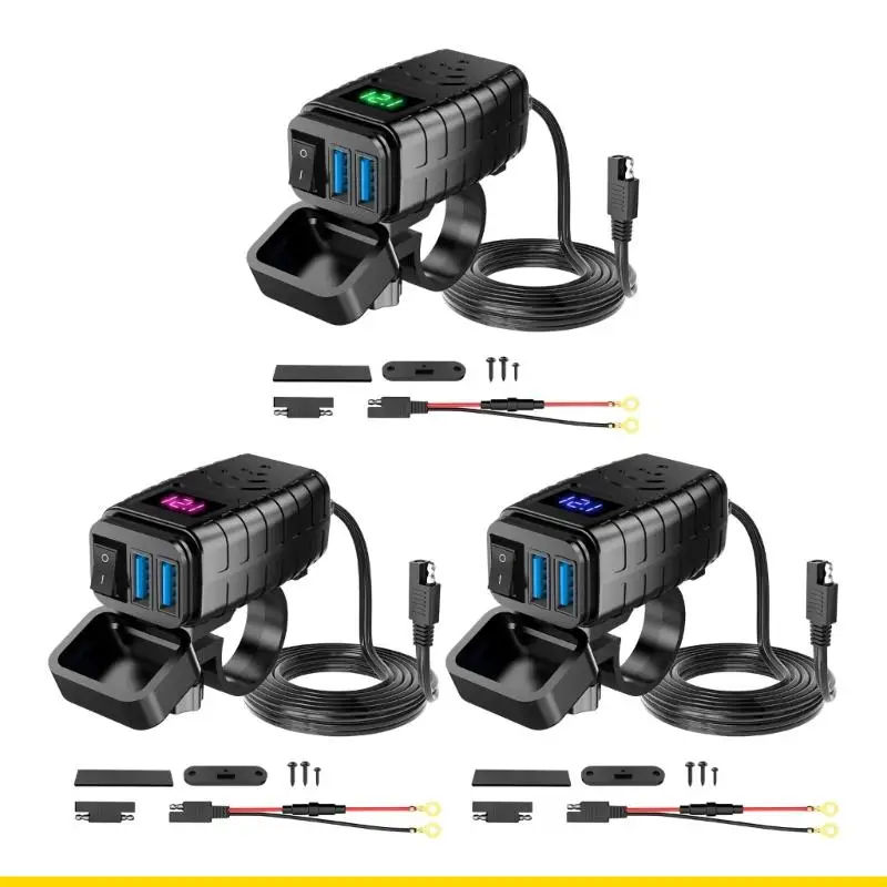 

SZCH Motorcycle Accessories USB Chargers Double QC3.0 Rapid Charging Battery Monitor Switches Control ABS Construction