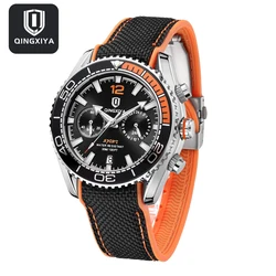 QINGXIYA Sport Chronograph Quartz Watch for Men Fashion Silicone Strap Waterproof Calendar Mens Watches Top Brand Luxury Clock