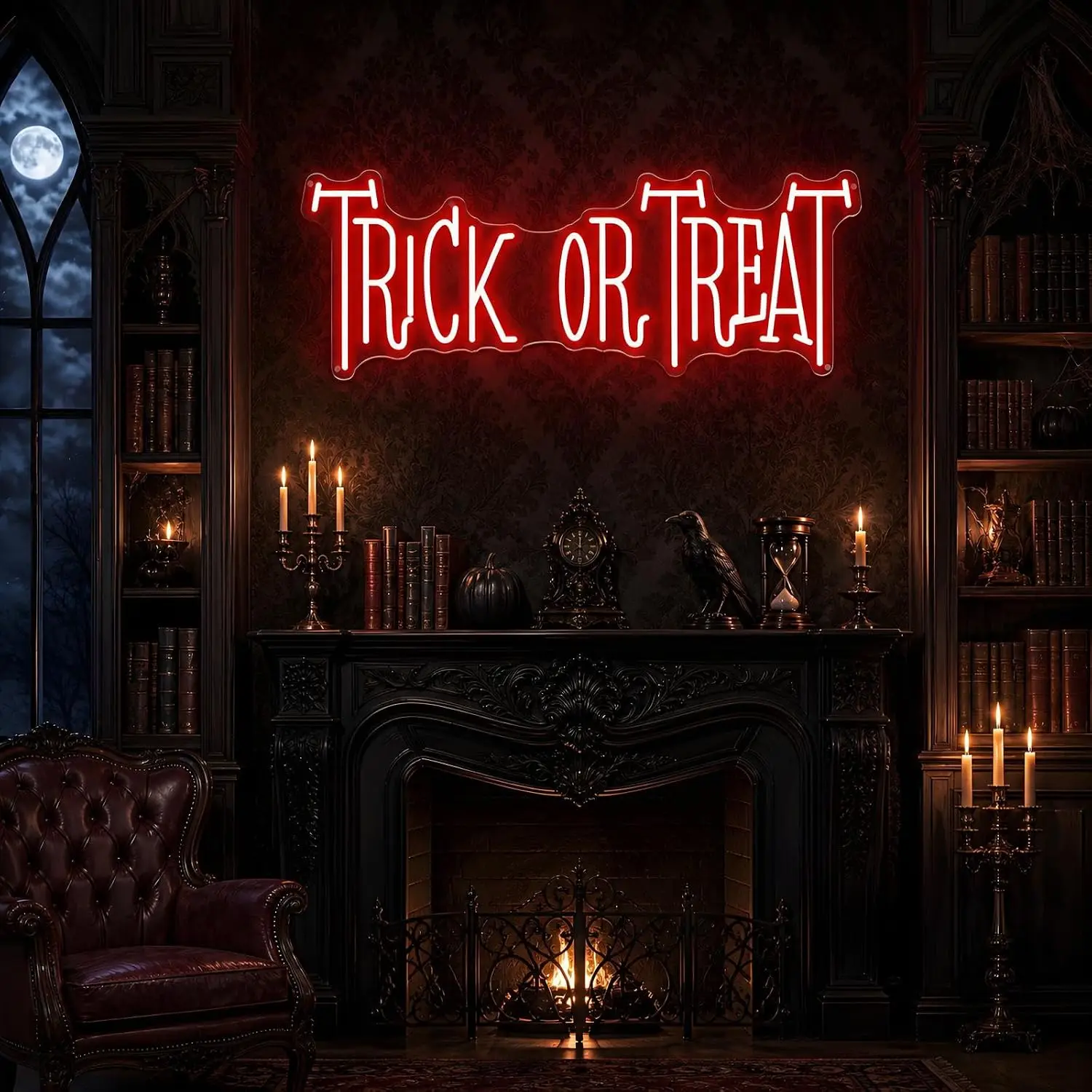 Trick Or Treat Neon Sign USB Powered LED Neon Light,Halloween Party Home Bar Haunted House Holiday Decoration Gift Night Light