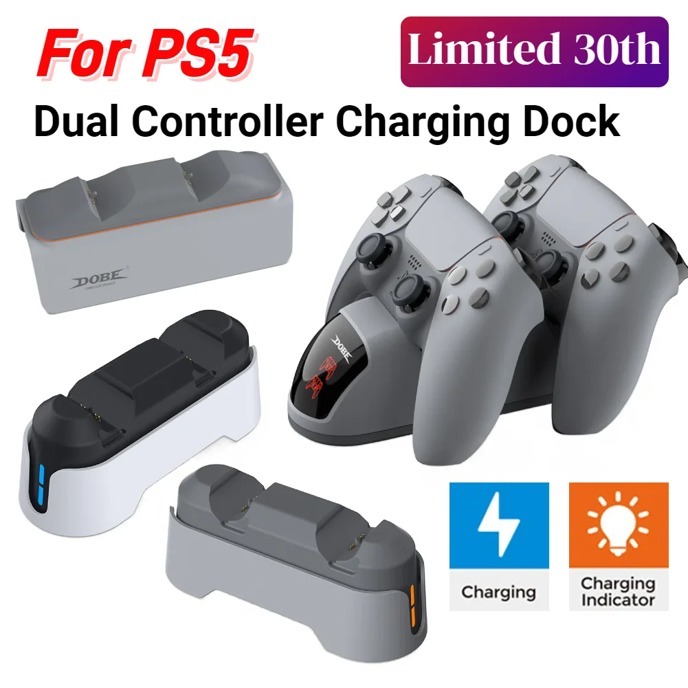 Dual Controller Charging Stand for PS5 Controller LED Fast Charger Station 30th Anniversary Edition for Playstation 5 Gamepad