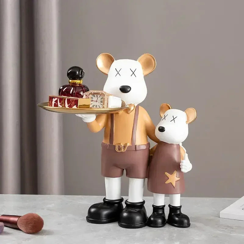 

Nordic Cute Cartoon Violent Bear Storage Tray Resin Sculpture Decoration Cafe Club Figurine Crafts Home Dining Table Accessories