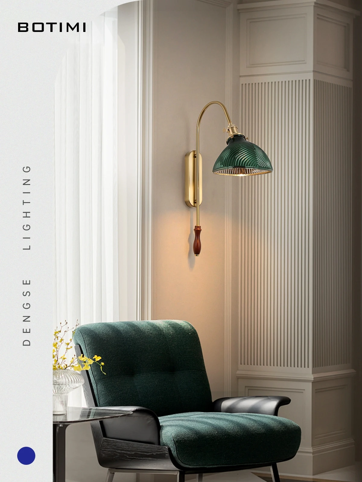 BOTIMI Retro Glass Wall Lamp For Bedroom Bedside Copper Wall Sconce Background Wall Aisle Lights Home Deco Indoor Luminaire