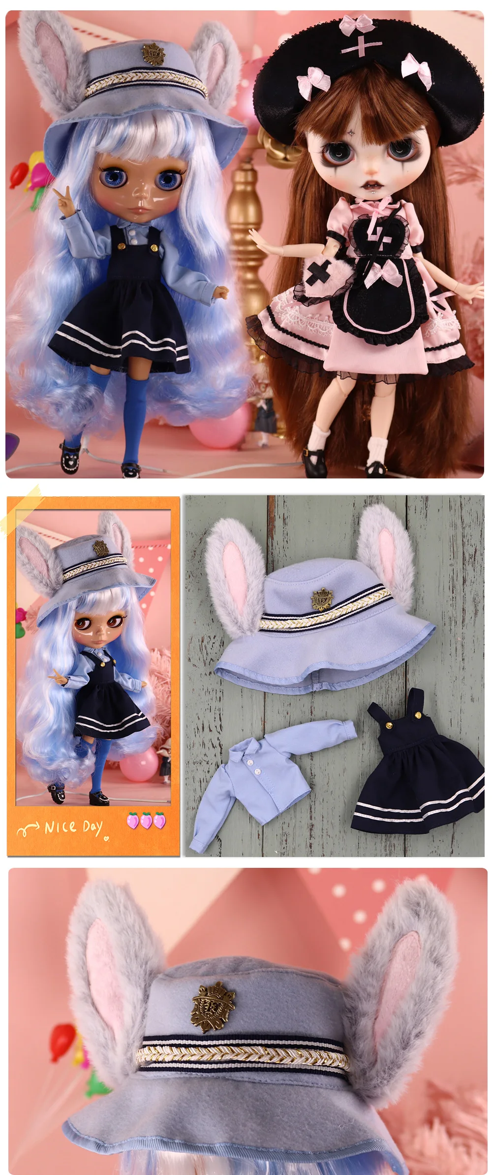 Outfits für ICY DBS Blyth Puppe Bunny Hop Gothic Krankenschwester Kleidung Cosplay Kleid Anzug 1/6 BJD OB24 Anime – Detail 1