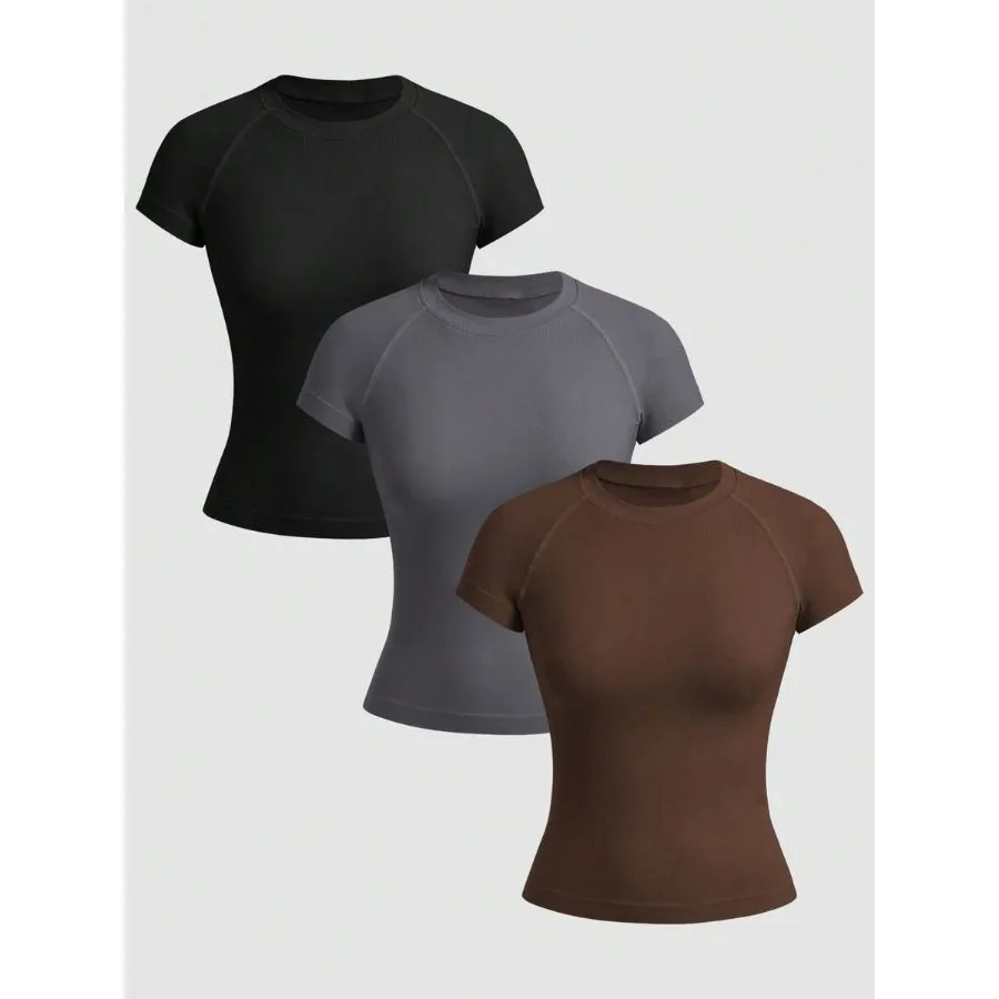 

Eassivo Eassivo Women's Seamless Casual Minimalist Round Neck Short Sleeve T-Shirt