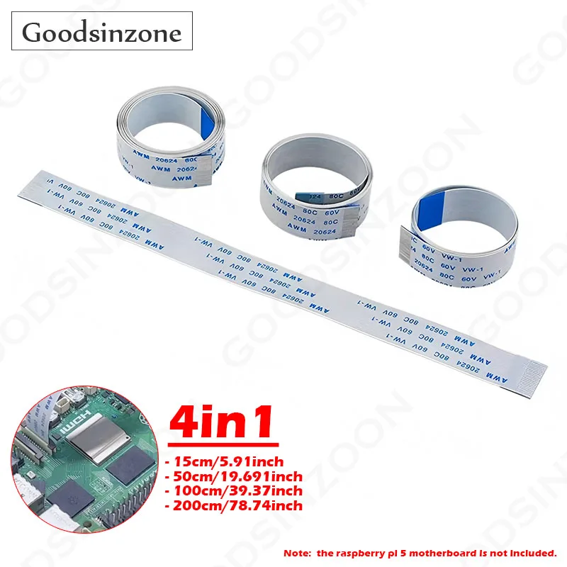 

4-in-1 CSI Cable Kit for Raspberry Pi 5 - 22Pin to 22Pin Flexible FPC Ribbon Cables For CSI Pi5 Camera Modules (15/50/100/200cm)