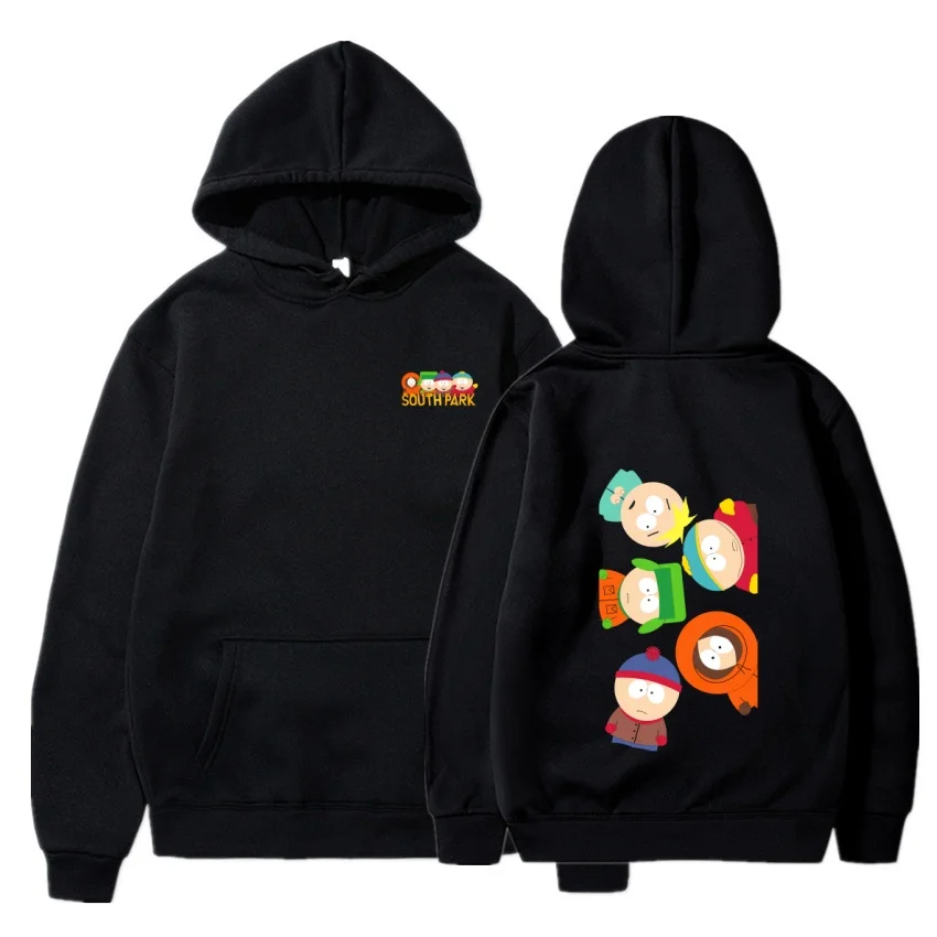 South Park Anime-Muster Hoodie, modischer warmer Mantel, Herren-Hoodie für Herbst und Winter, schwarzer Street-Hoodie mit langen Ärmeln – Detail 11