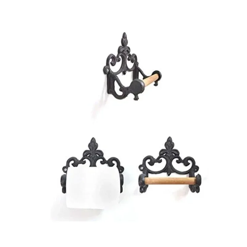 Cast Iron Toilet Paper Roll Holder - Cast Iron Wall Mounted Toilet Tissue Holder-European Vintage Design with Screws and Anchors