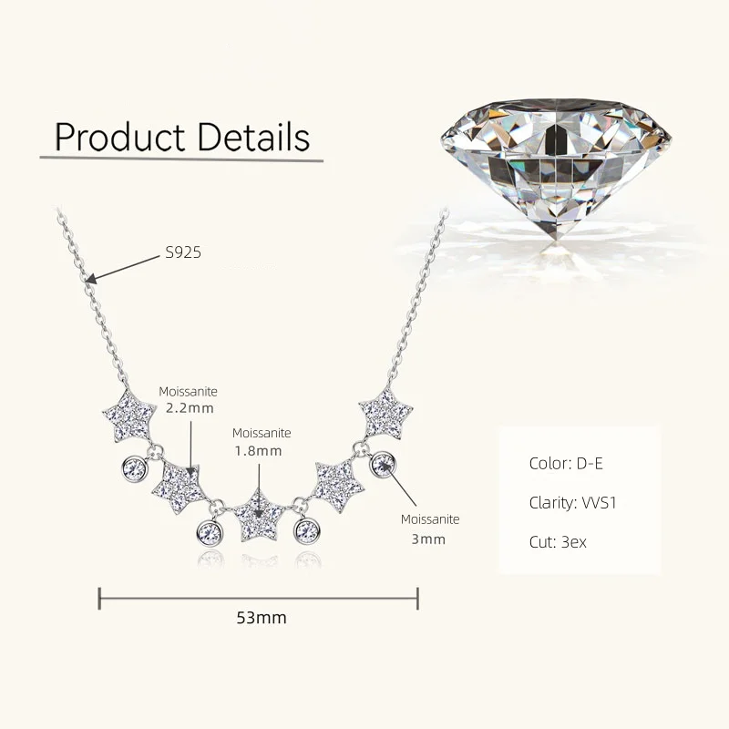 D1.53CT Moissanite Diamond Star สร้อยคอสําหรับหญิง 925 เงินสเตอร์ลิง 14 K Gold Plated เครื่องประดับ Fine คริสต์มาส 2025 ใหม่ปีของขวัญ