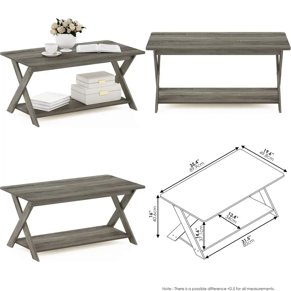 

Sleek Criss-Cross Coffee Table, 35.4 x 19.6 x 16, French Oak Grey Finish