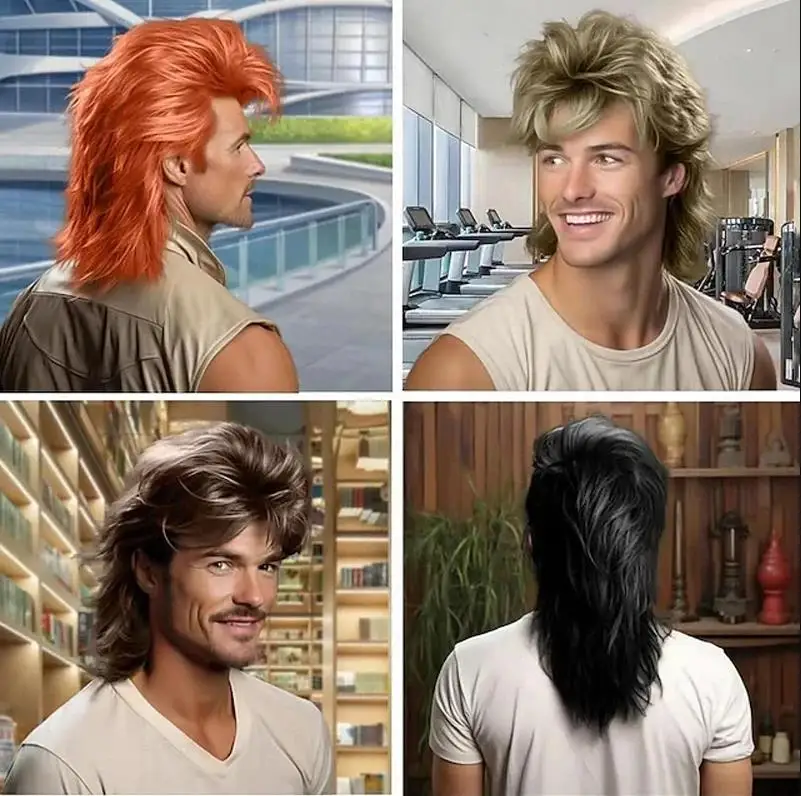 Whimical W 70s & 80s rambut sintetis Wig Mullet dewasa Wig lucu untuk pria Wig Pop Rock Joe Wig Dirt pesta Wig sintetis