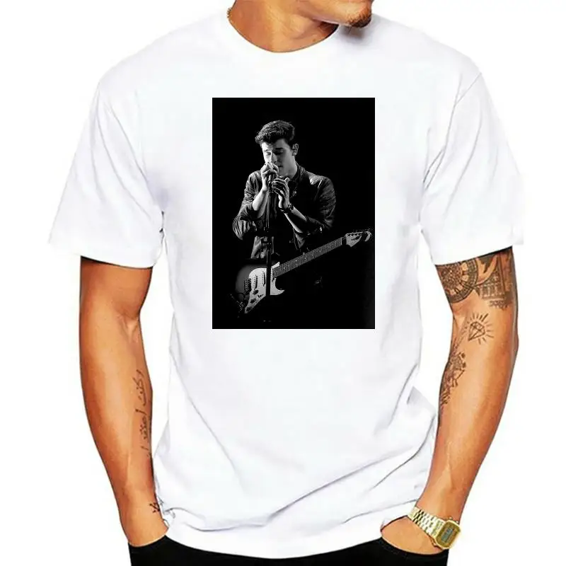 Shawn mendes camiseta 2022 guitarra microfone presente de aniversário mwn-feminino preto S-3Xl moda camiseta