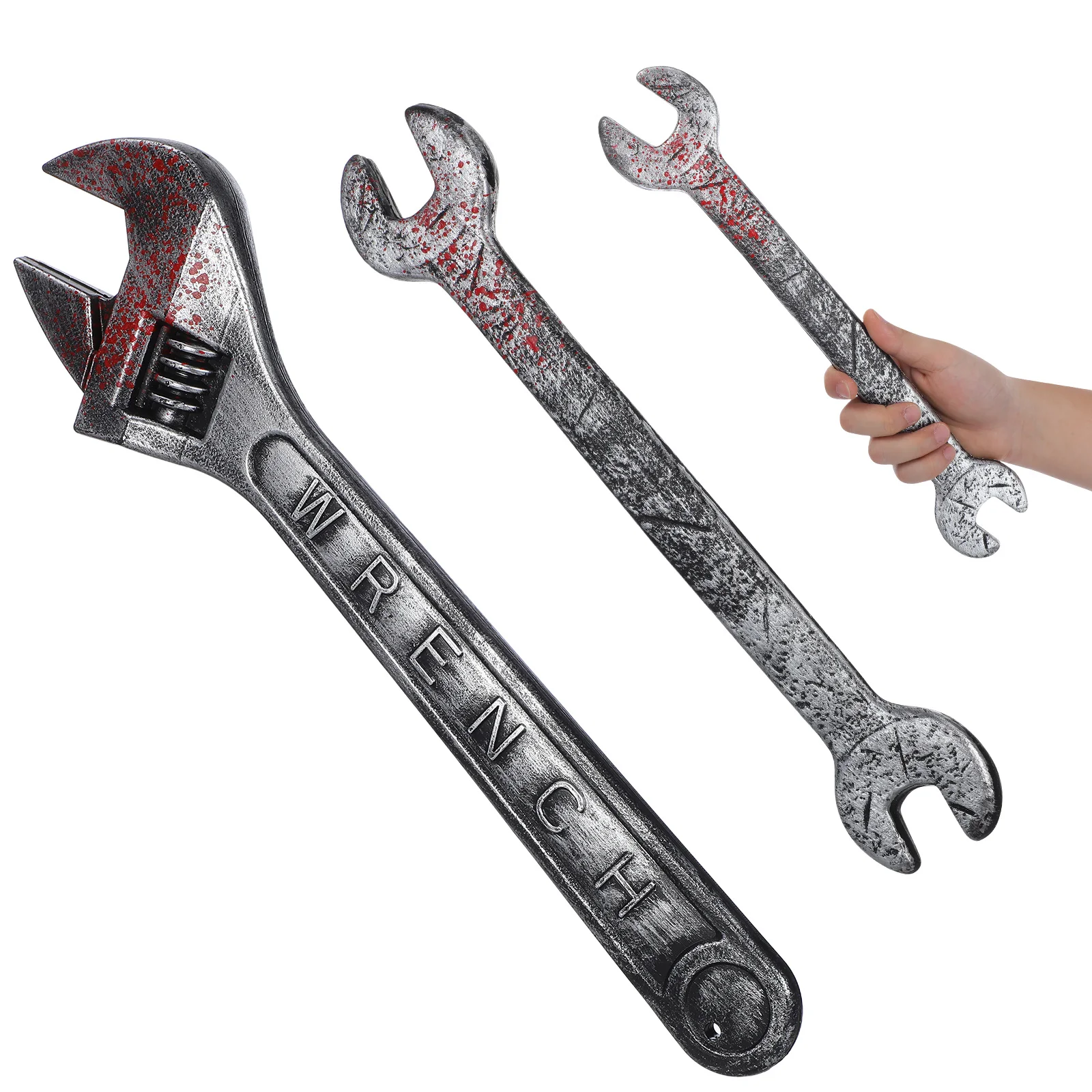 

2pcs Simulated Wrench Halloween Photo Prop Halloween Decor Prop For Haunted Party Decoration Fake Spanner Trick