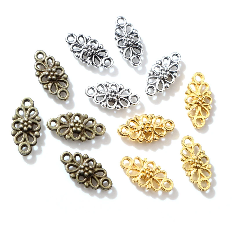 30pcs/lot 16x8mm Antique Silver Plated Bronze Flower Style Connector Charm Pendant DIY Jewelry Supplies Findings