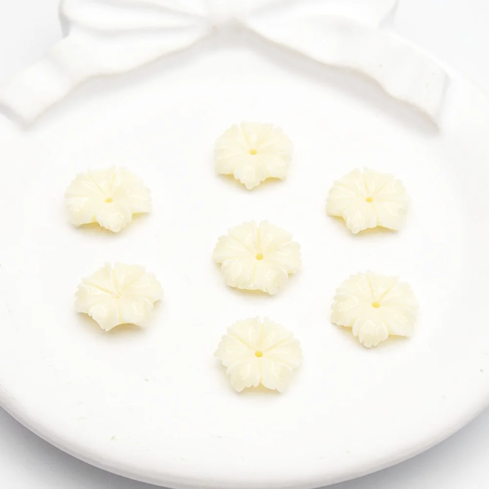 10 قطعة/الحزمة 12 مللي متر زهرة على شكل نقش الراتنج اليدوية تقليد المرجان الخرز 4 ألوان مجوهرات لصنع قلادة أقراط #4