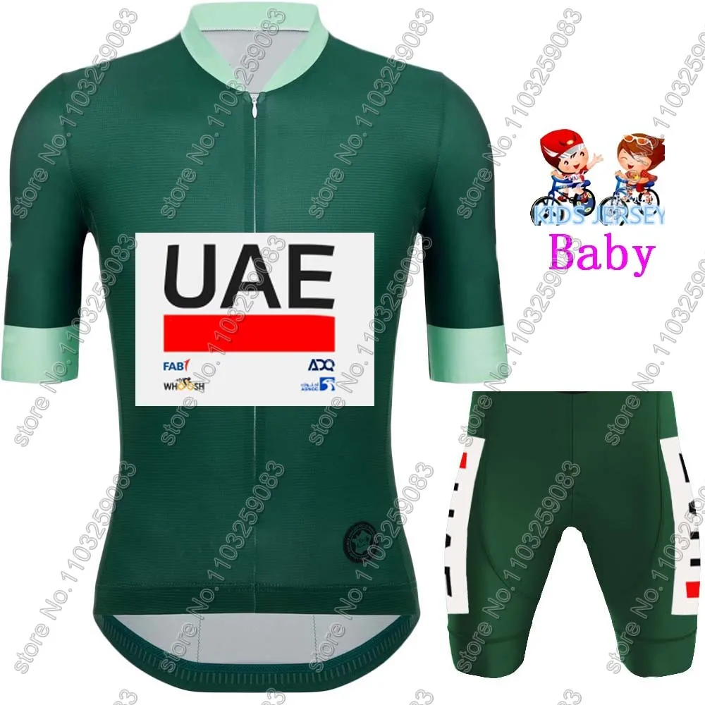 Kids 2024 UAE Team Cycling Jersey Set Boys Girls Green TDF Cycling Clothing Children Suit MTB Ropa Maillot