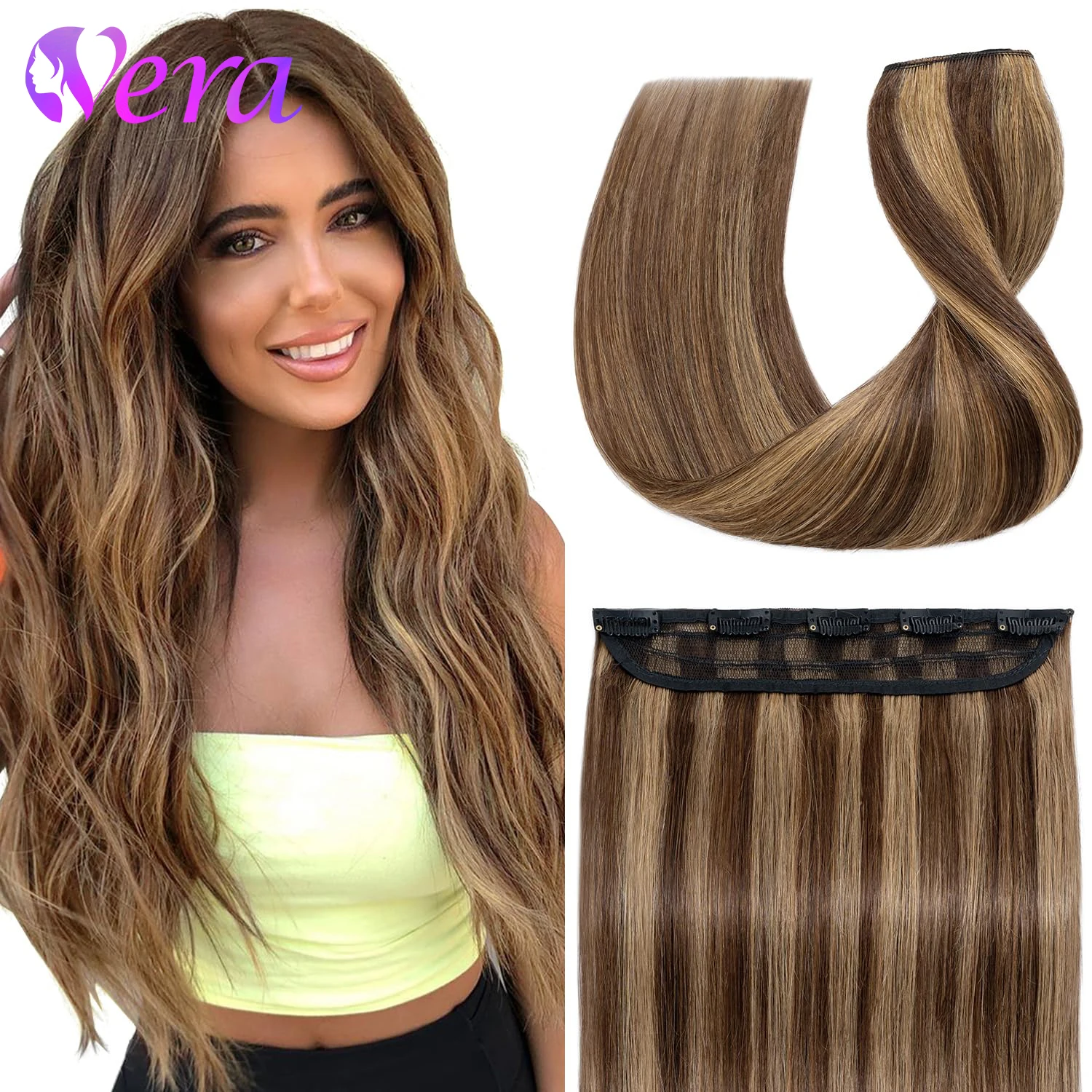 One Piece 5 Clips Natural Straight #4/27 Highlight Color 100% Brazilian Human Remy Hair Extensions 16-26 Inch 100G/Set Clip Ins