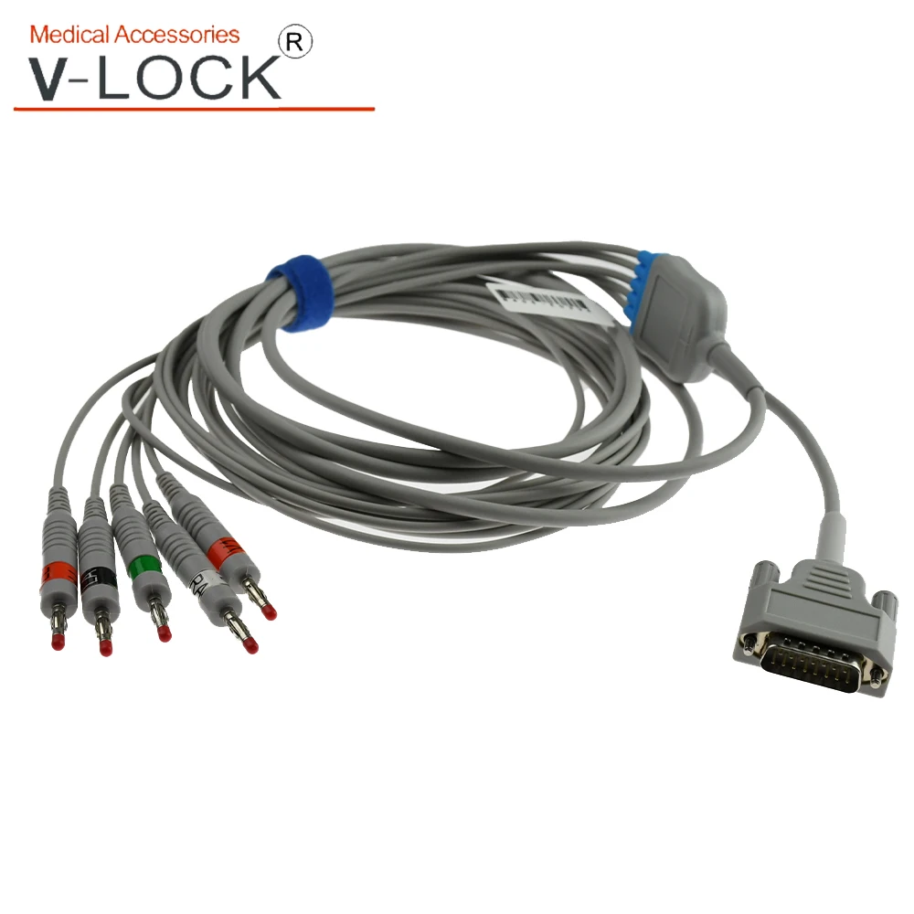

Compatible ECG cable 4.0banana 5leadwires for edan veterinary monitoring