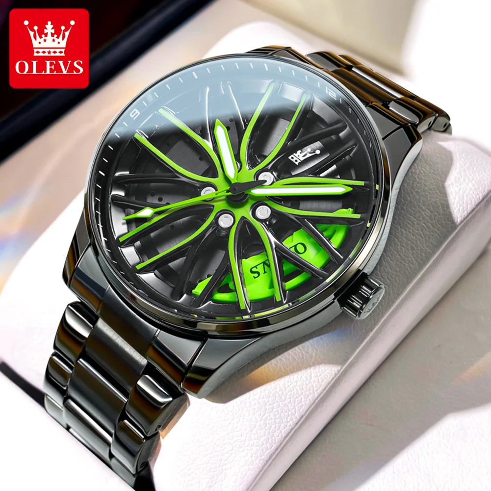 

OLEVS 9937 Top Men's Watches Fashion Wheel Hub Dial Waterproof Luminous Stainless Steel Wristwatch Original Quartz Clock For Man