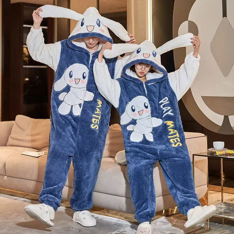 

Sanrio Matching Pajamas Couples Cinnamoroll Stitch Jumpsuit Piece Pajama Sleepwear Winter Women Men Hoodie Homewear Cute Gifts