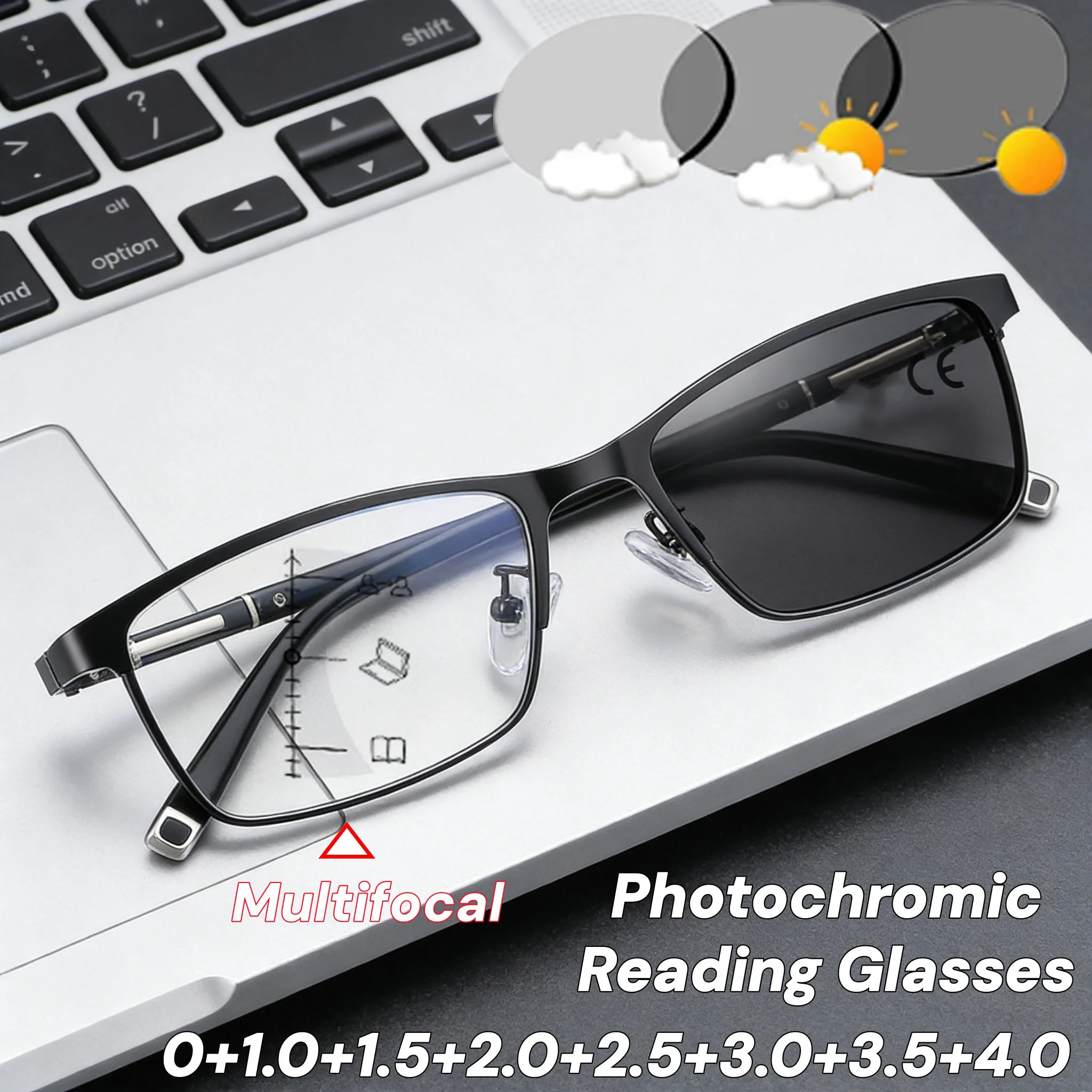 

Business Style Progressive Multifocales Reading Glasses Anti Blue Light Progressive Photochromic Glasses of View Far and Close