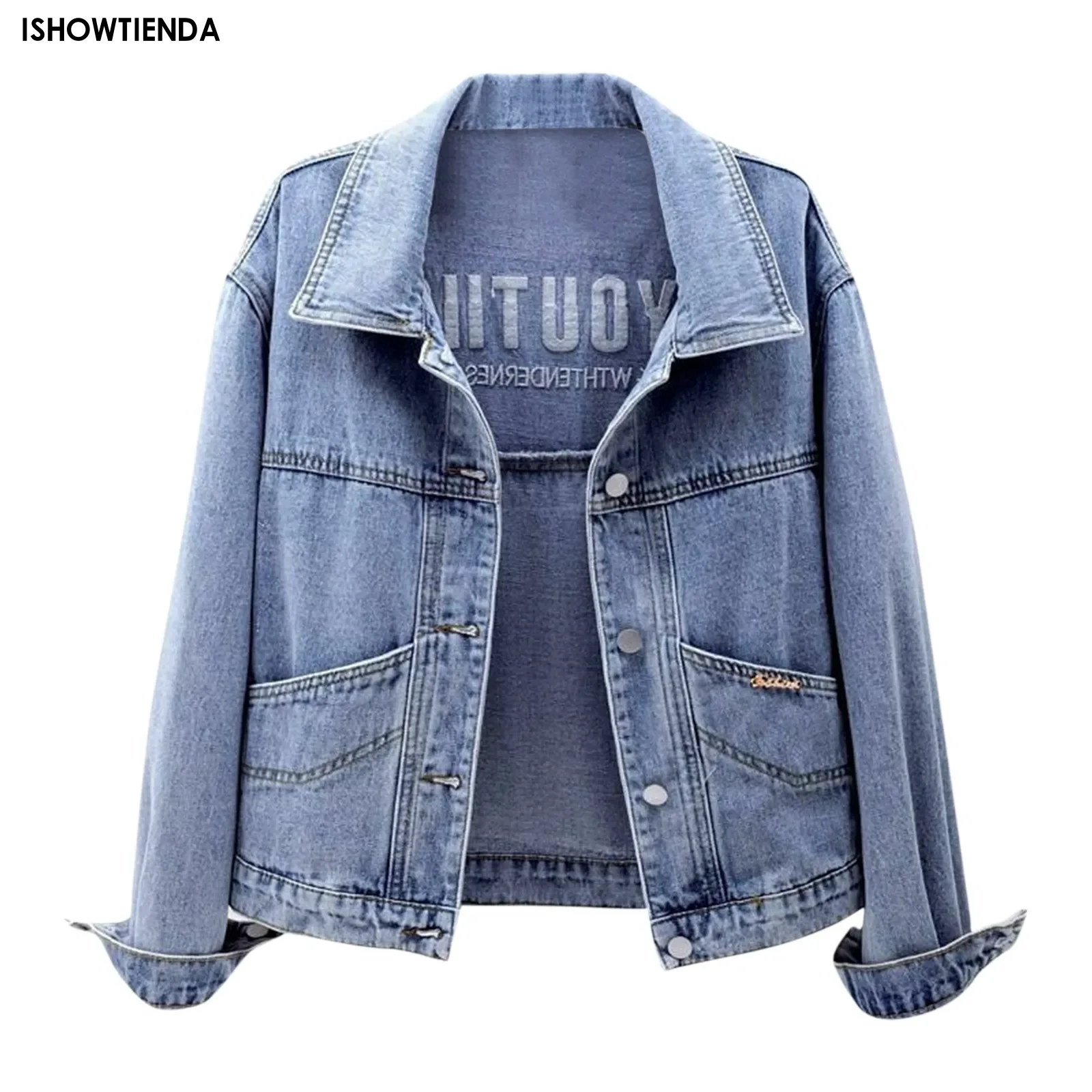 

Turn-down Jackets Collar Loose Denim Jacket Women Spring And Autumn Single Breasted Female Outwear Casual Jean Coats Jackets