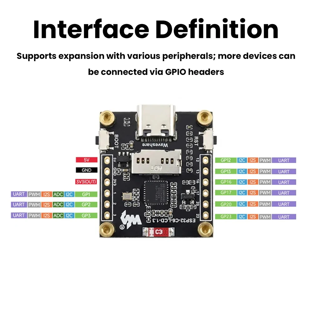 

Плата разработки ESP32-C6 RISC-V с WiFi6 + BLE5, 1,3-дюймовым ЖК-дисплеем 240×240, IMU QMI8658, Type-C, высокая производительность, низкое энергопотребление для умного дома