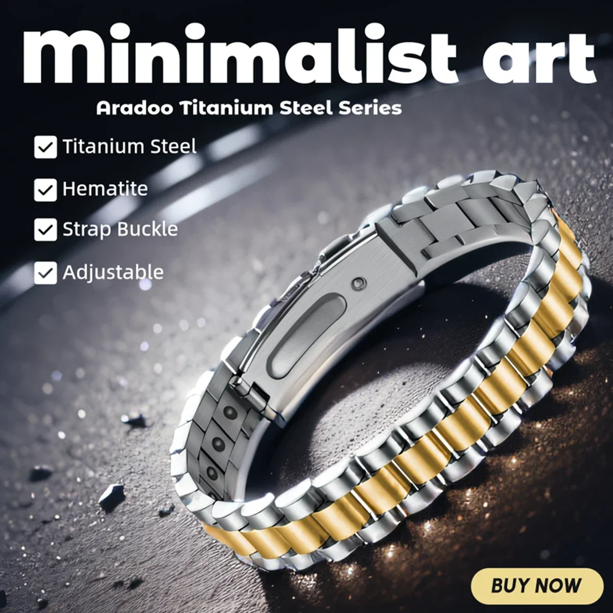 ARADOO Titanium Steel Magnetic Therapy Bracelet Stainless Steel Strap Buckle Link Bracelets