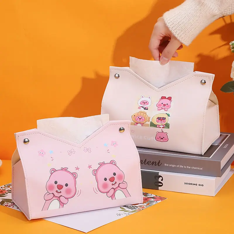 Cute Zanmang Loopy Tissue Boxes Cartoon Anime Living Room Bedroom Vehicle Pu Tissue Box Office Desktop Storage Box Girl Gifts