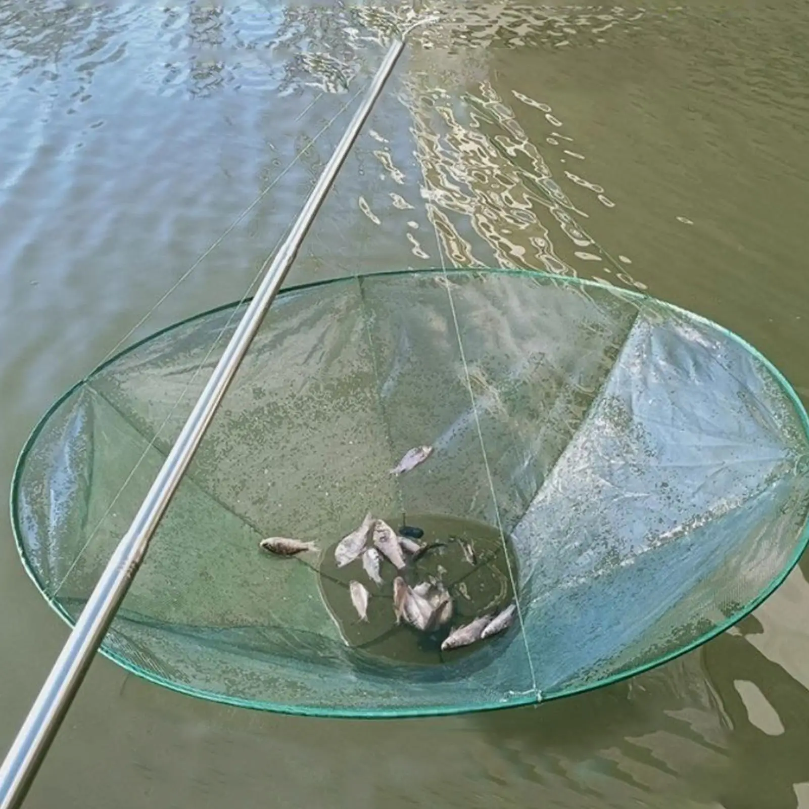 Weichstahl-Rundnetz zum Angeln, großes rundes Handnetz im Brückenstil, robustes Fangnetz, verschleißfestes Fischfanggerät – Detail 2