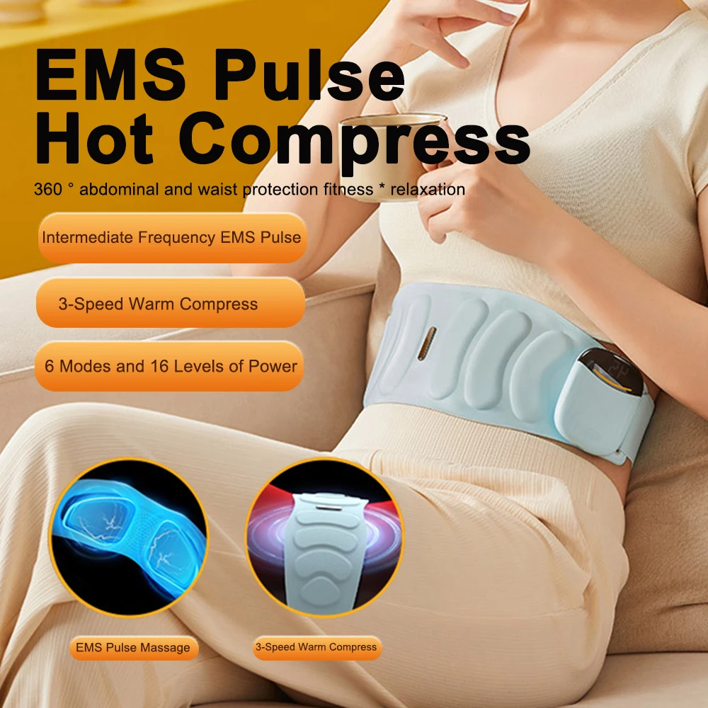 EMS Pulse Massage Belt Heating Vibrating Massager Back Waist Support Belt Lumbar Brace Massage Band Lumbar Muscle Relaxation