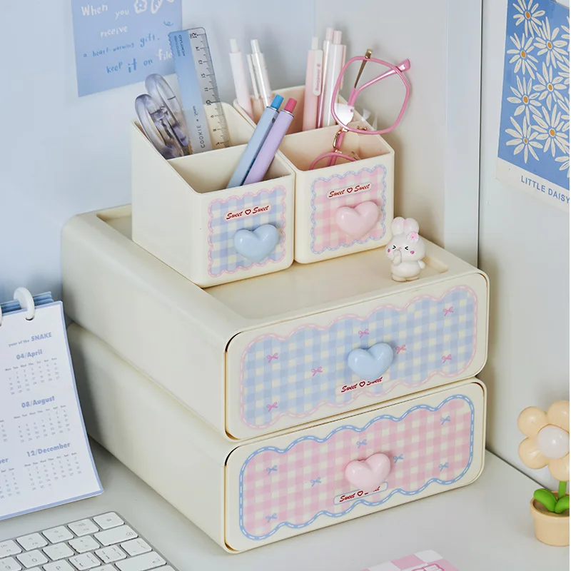صندوق تخزين بأدراج على شكل فتاة حلوة - حامل فرشاة مكياج منظم لسطح المكتب باللون الوردي ومنظم متنوع للمكتب #1