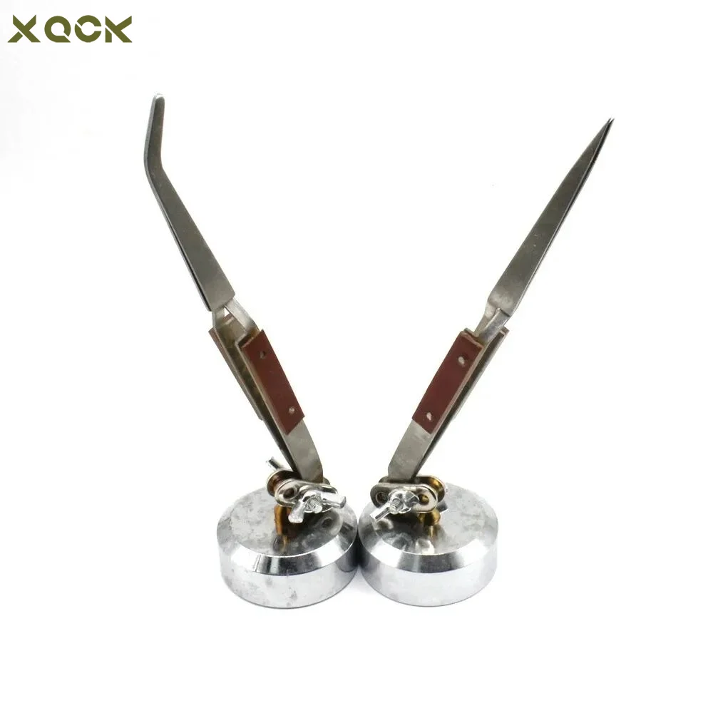 Universal Rebound Welding Clip with Metal Third Hand Base Straight Curved Tip Soldering Tweezer Jewelry Repair Tools