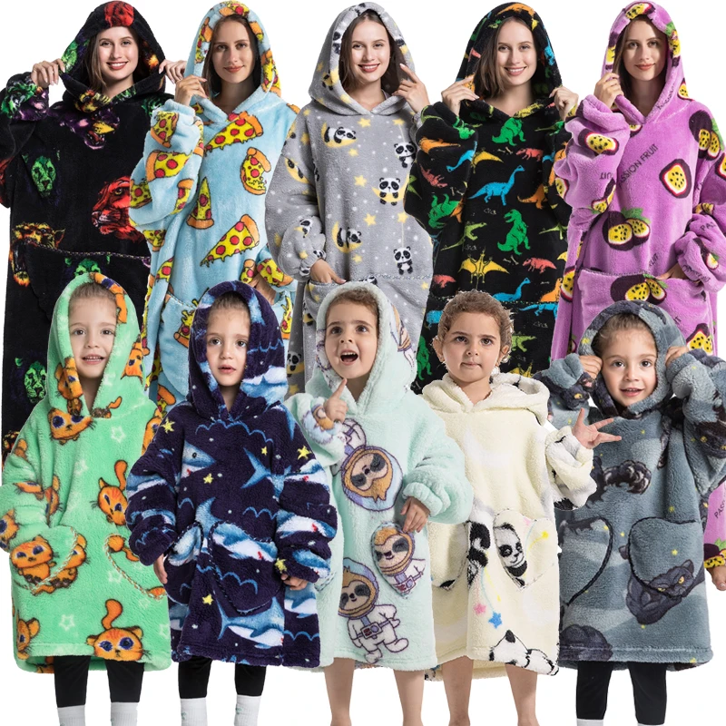 Oversize Winter Sherpa Blanket Plush Polar Fleece Family Matching Hoodie Girls Sweatshirt Homewear Halloween Women Kids Clothes